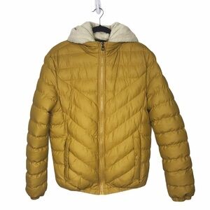 Marigold Yellow Hooded Shearling Convertible Puffer Jacket